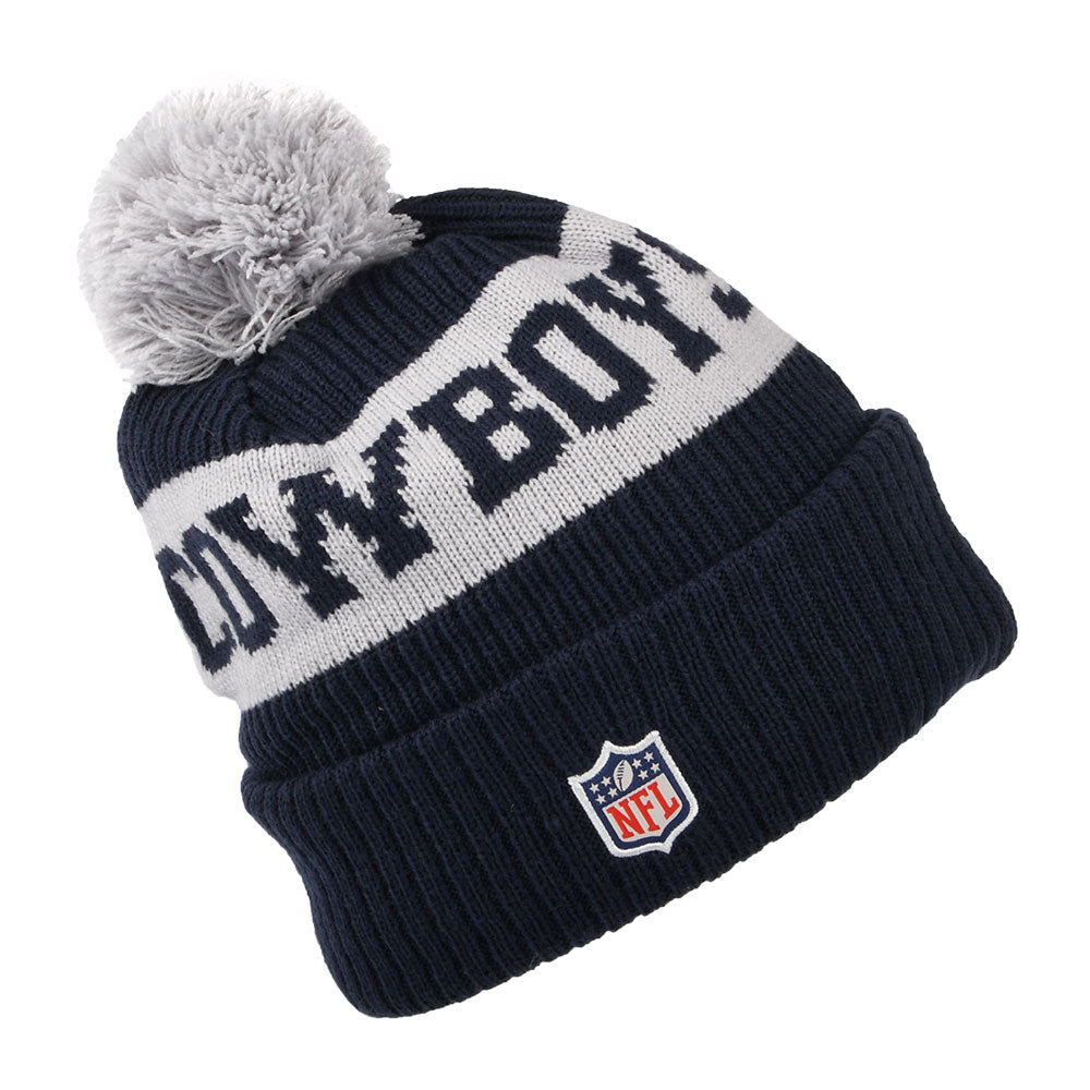 New Era Dallas Cowboys Bobble Hat - NFL On Field Sport Knit - Blue-Grey