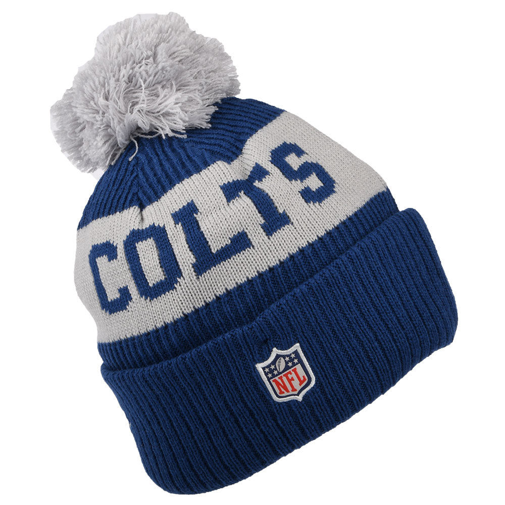 New Era Indianapolis Colts Bobble Hat - NFL On Field Sport Knit - Blue-Grey