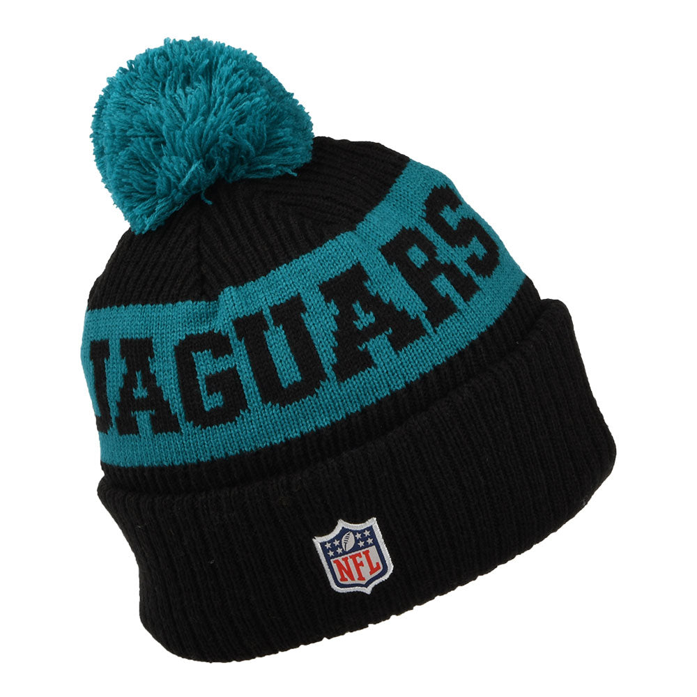 New Era Jacksonville Jaguars Bobble Hat - NFL On Field Sport Knit - Black-Teal