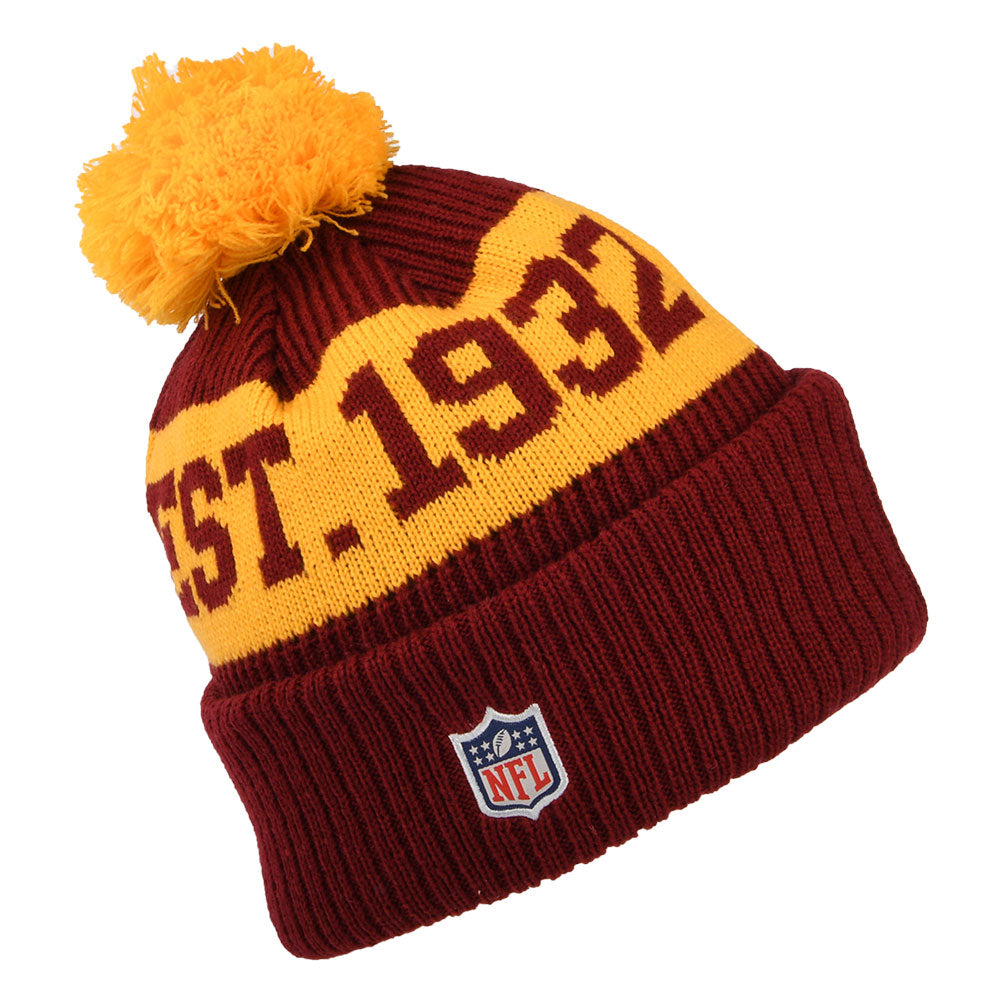 New Era Washington Football Team Bobble Hat - NFL On Field Sport Knit - Burgundy-Yellow