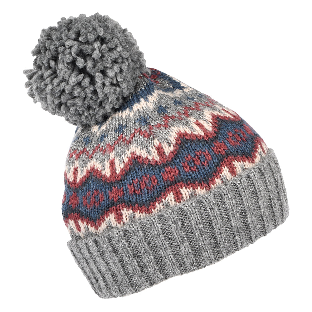 Barbour Hats Case Fair Isle Bobble Hat - Grey