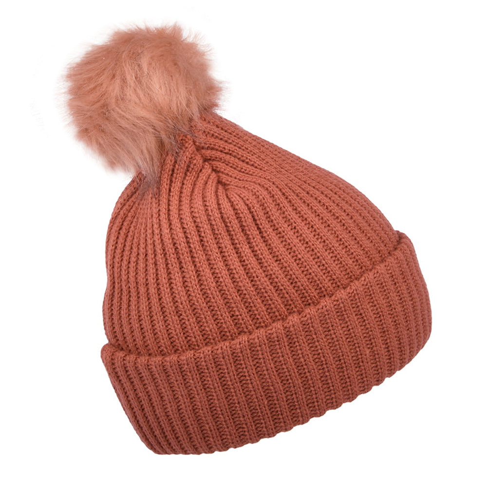 Brixton Hats Alison Faux Fur Pom Bobble Hat - Apricot