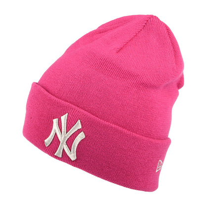 New Era Womens New York Yankees Cuff Knit Beanie Hat - MLB Metallic Logo - Pink