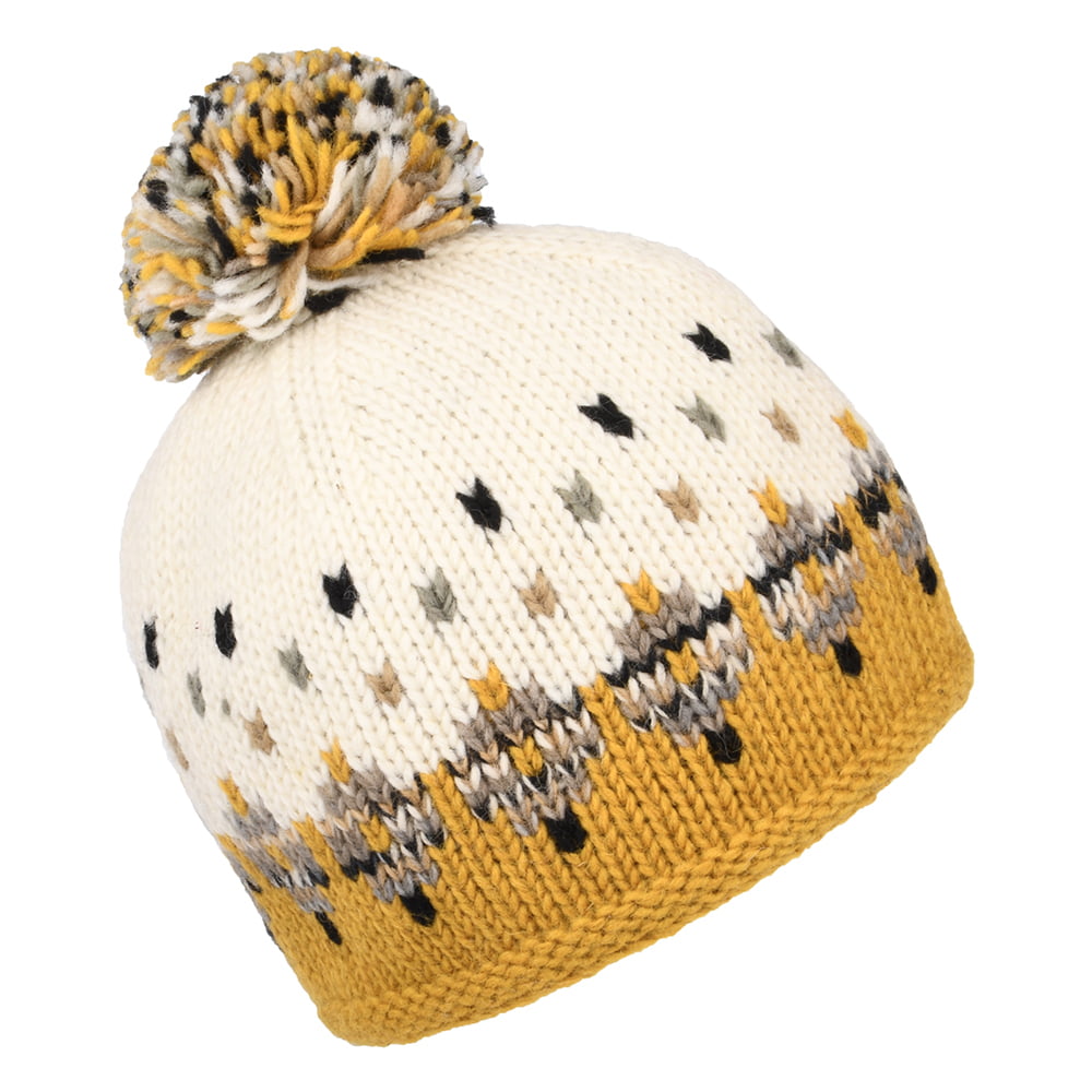 Kusan Snowy Fair Isle Bobble Hat - Cream-Yellow