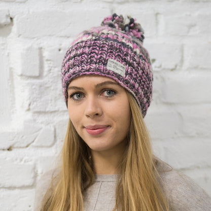 Kusan Uneven Yarn Bobble Hat - Pink-Purple