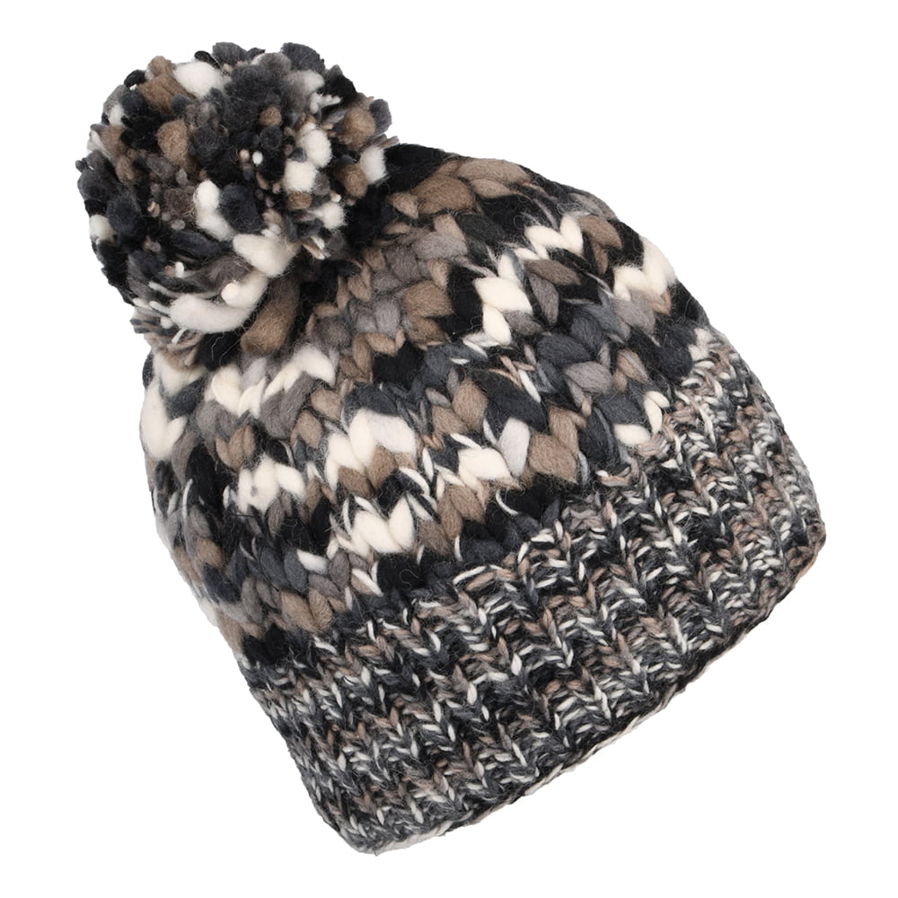 Kusan Uneven Yarn Bobble Hat - Black-White