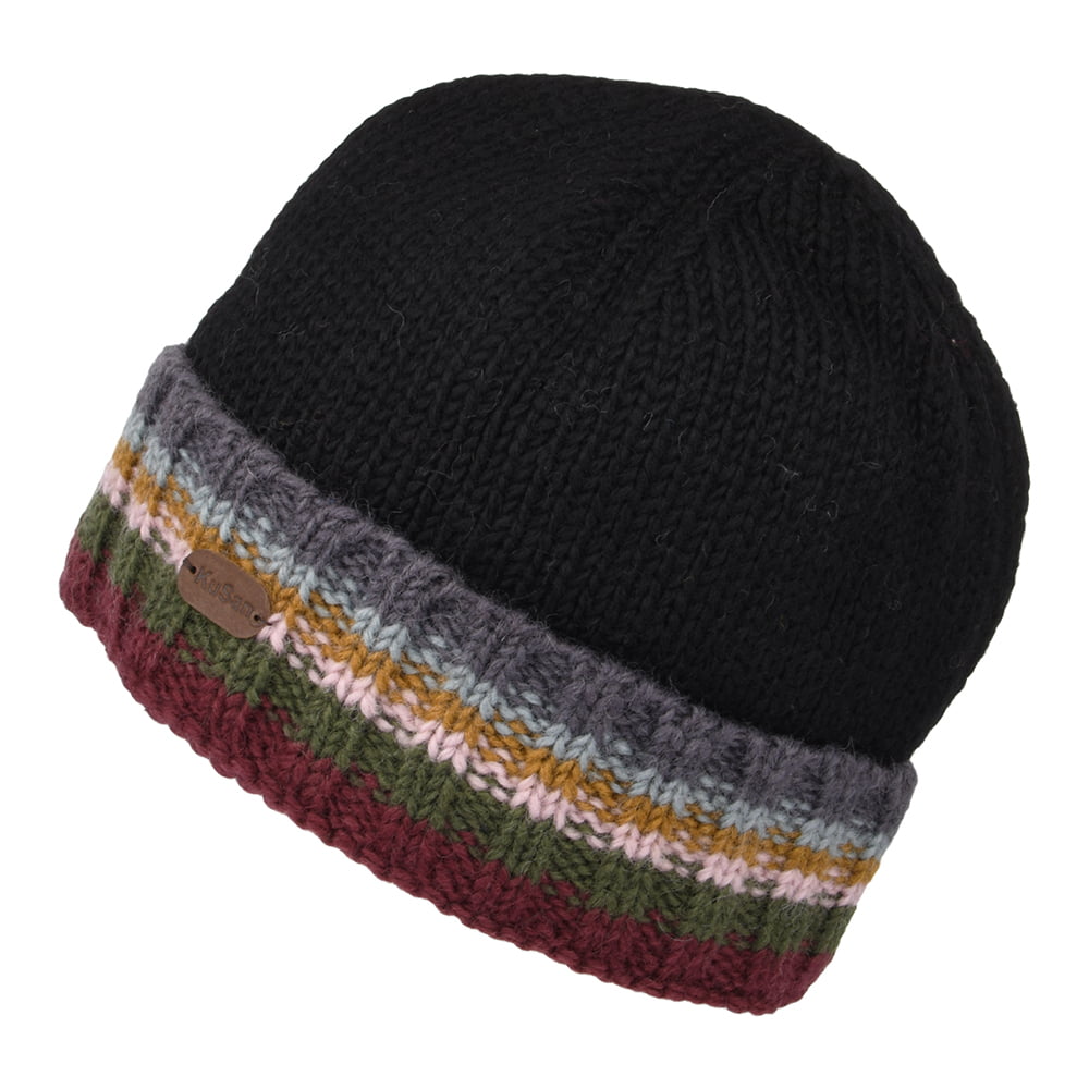 Kusan Turn Up Cuff Knit Beanie Hat - Black