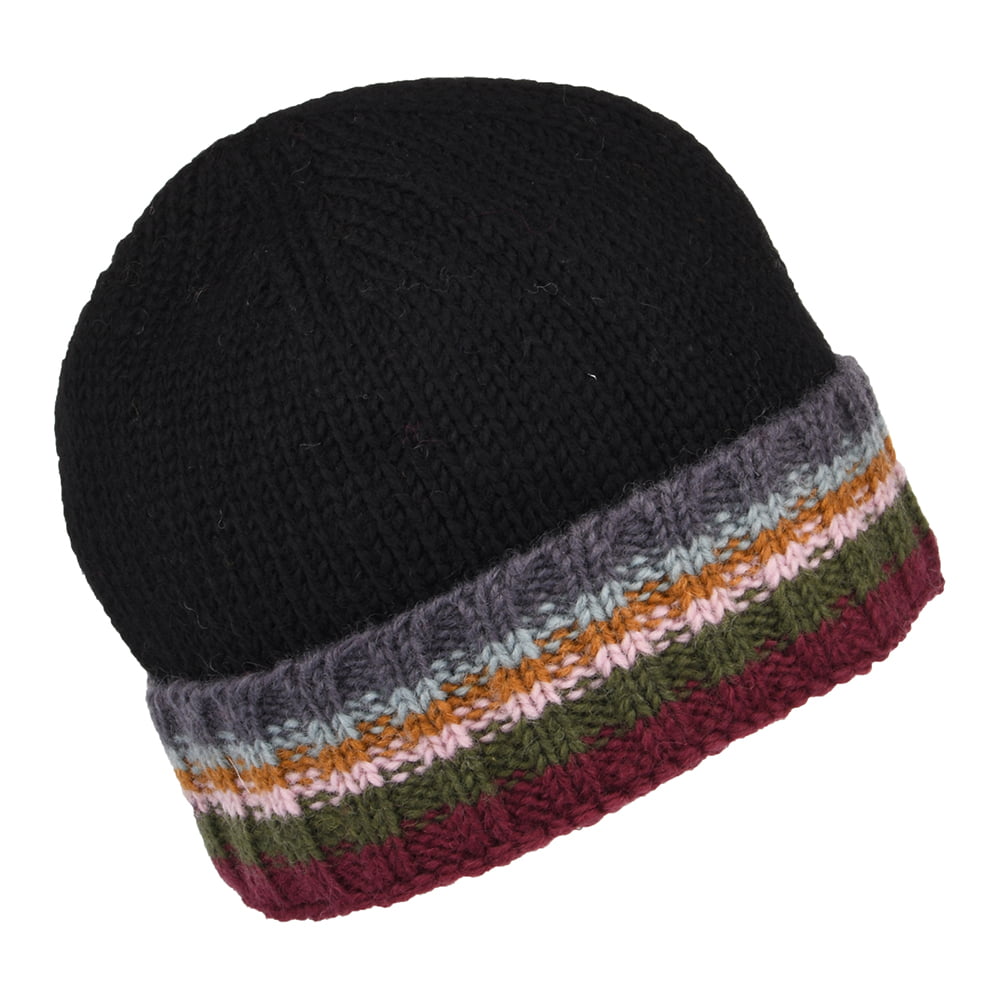 Kusan Turn Up Cuff Knit Beanie Hat - Black