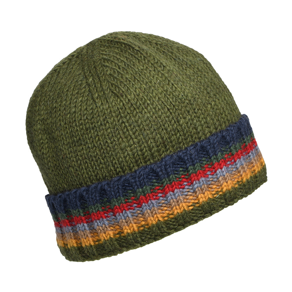 Kusan Turn Up Cuff Knit Beanie Hat - Olive