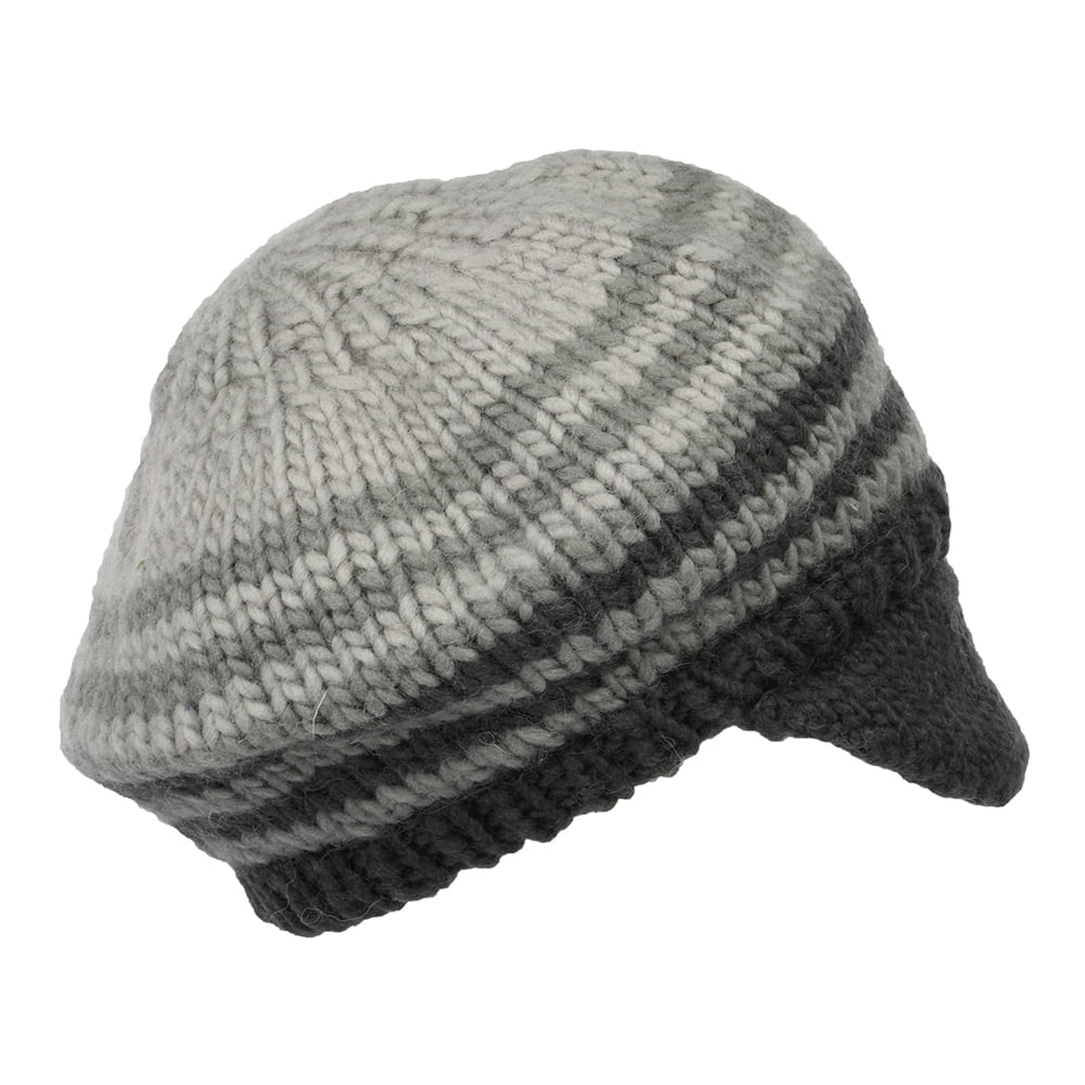 Kusan Moss Yarn Soft Peaked Beanie Hat - Cream-Grey