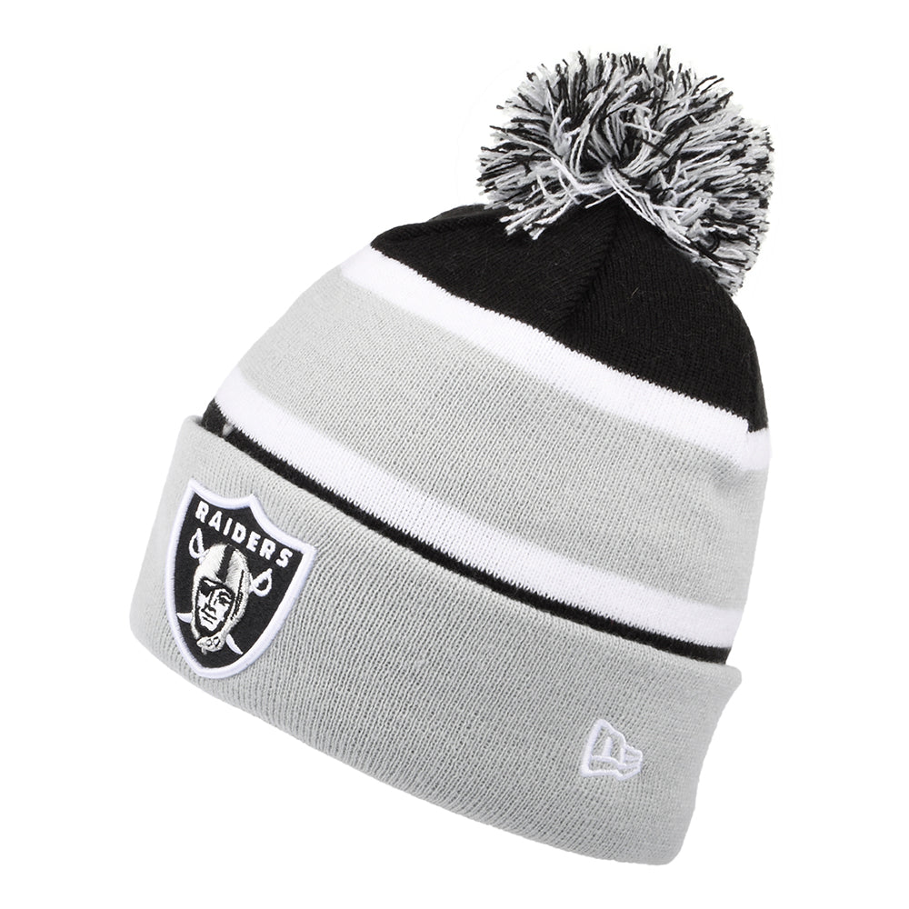 New Era Las Vegas Raiders Cuff Bobble Hat - NFL Striped - Grey-Black