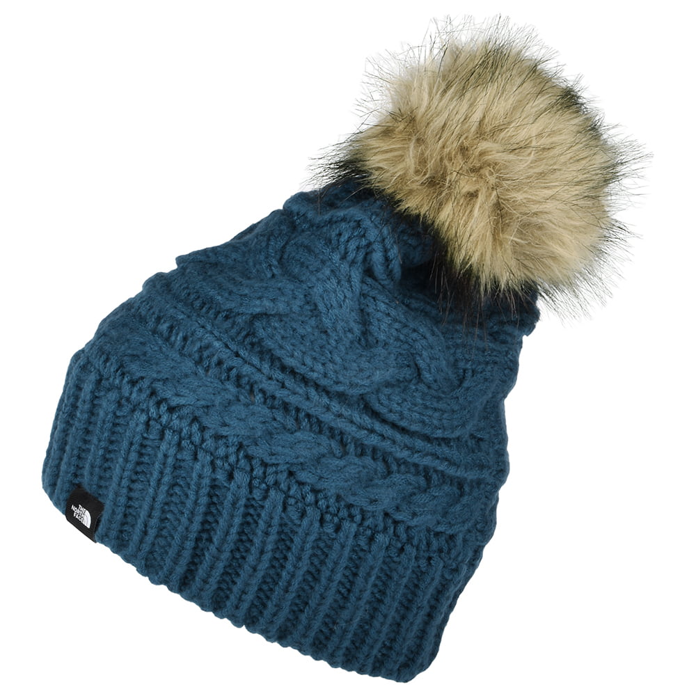 The North Face Hats Triple Cable Faux Fur Pom Bobble Hat - Blue ...