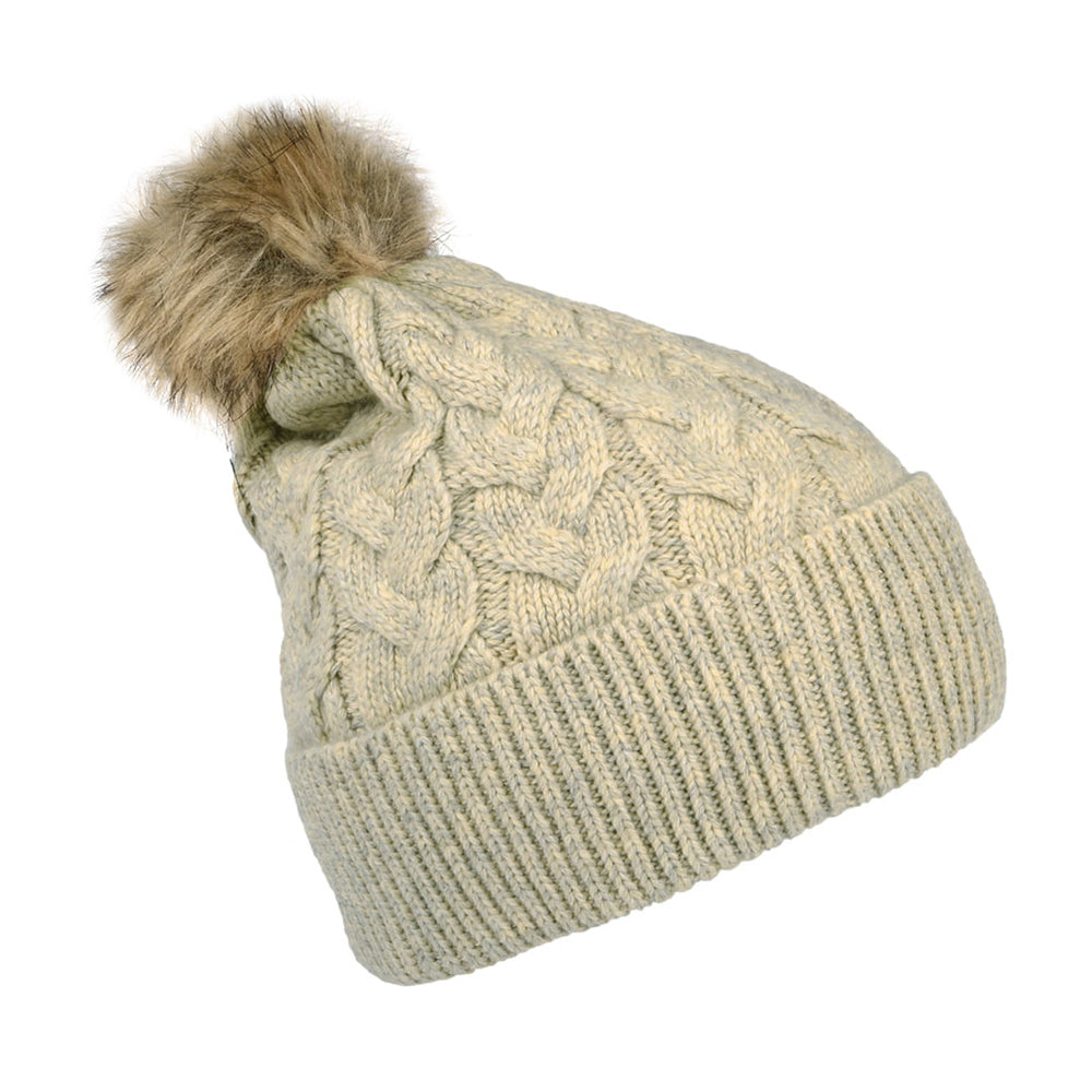 Joules Hats Elena Cable Knit Faux Fur Pom Bobble Hat - Oatmeal