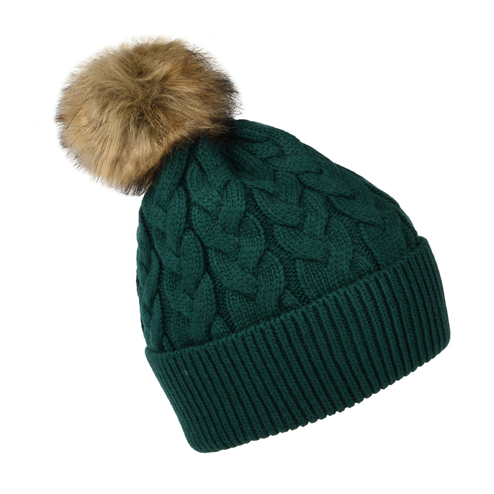 Joules Hats Elena Cable Knit Faux Fur Pom Bobble Hat - Teal