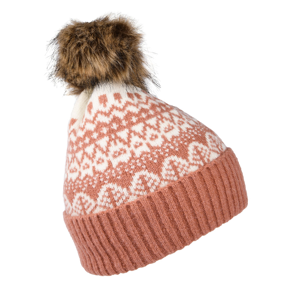 Barbour Hats Alpine Fair Isle Faux Fur Pom Bobble Hat - Rose