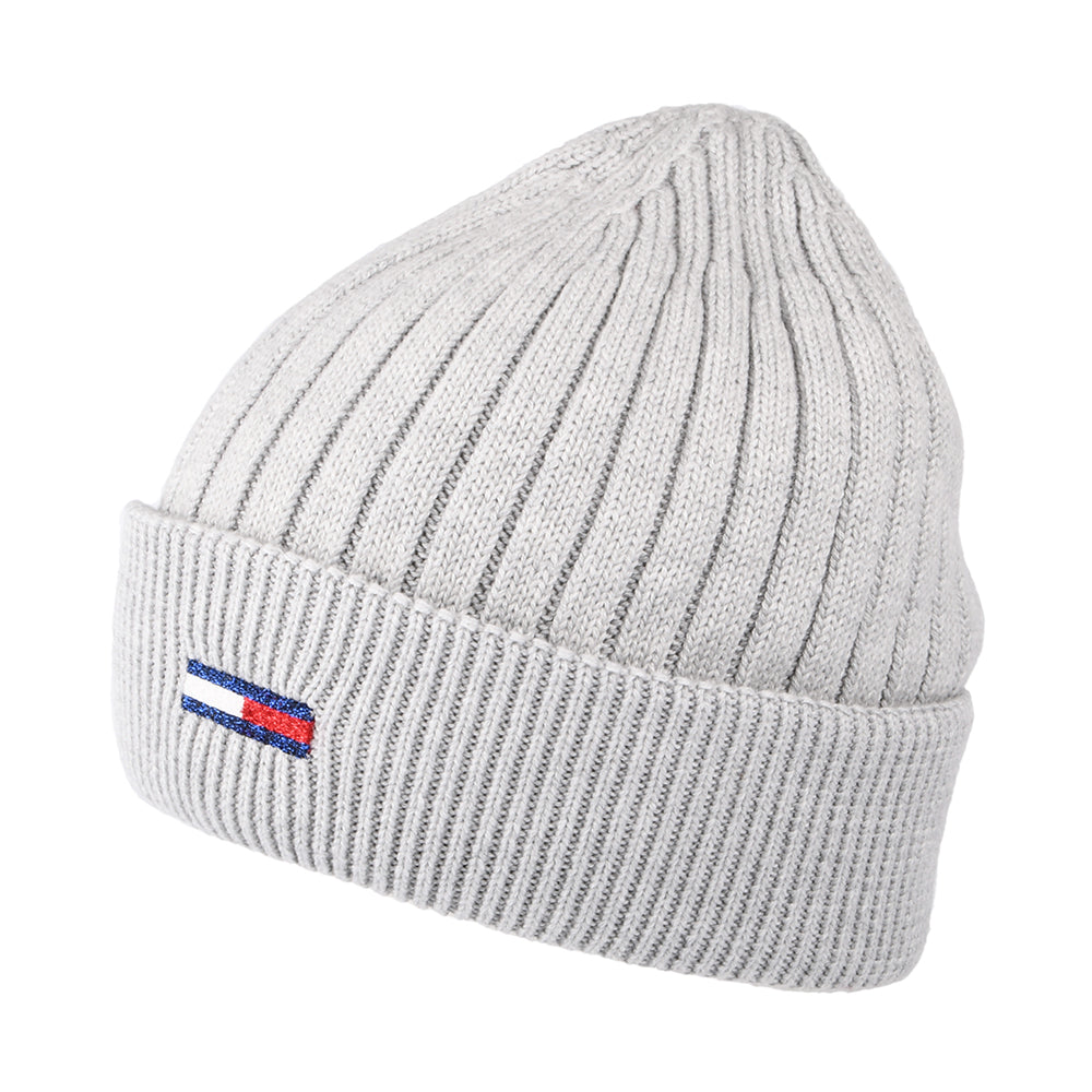 Tommy Hilfiger Hats TJW Flag Ribbed Beanie Hat - Light Grey