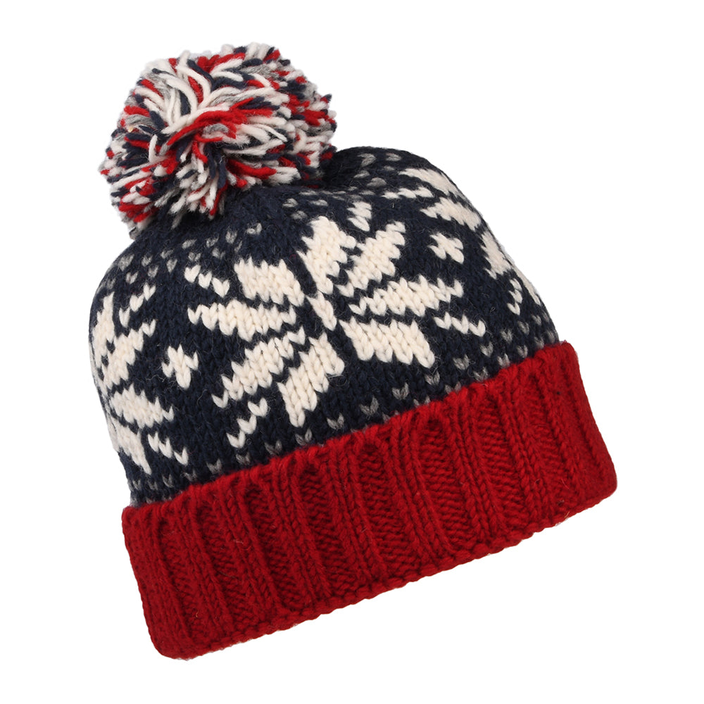 Kusan Snowflake Turn Up Bobble Hat - Navy-Wine