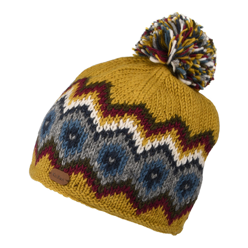 Kusan Short Bobble Hat - Yellow-Grey-Multi