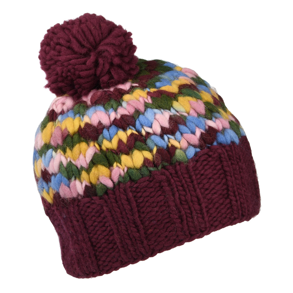 Kusan Chunky Yarn Bobble Hat - Wine-Multi