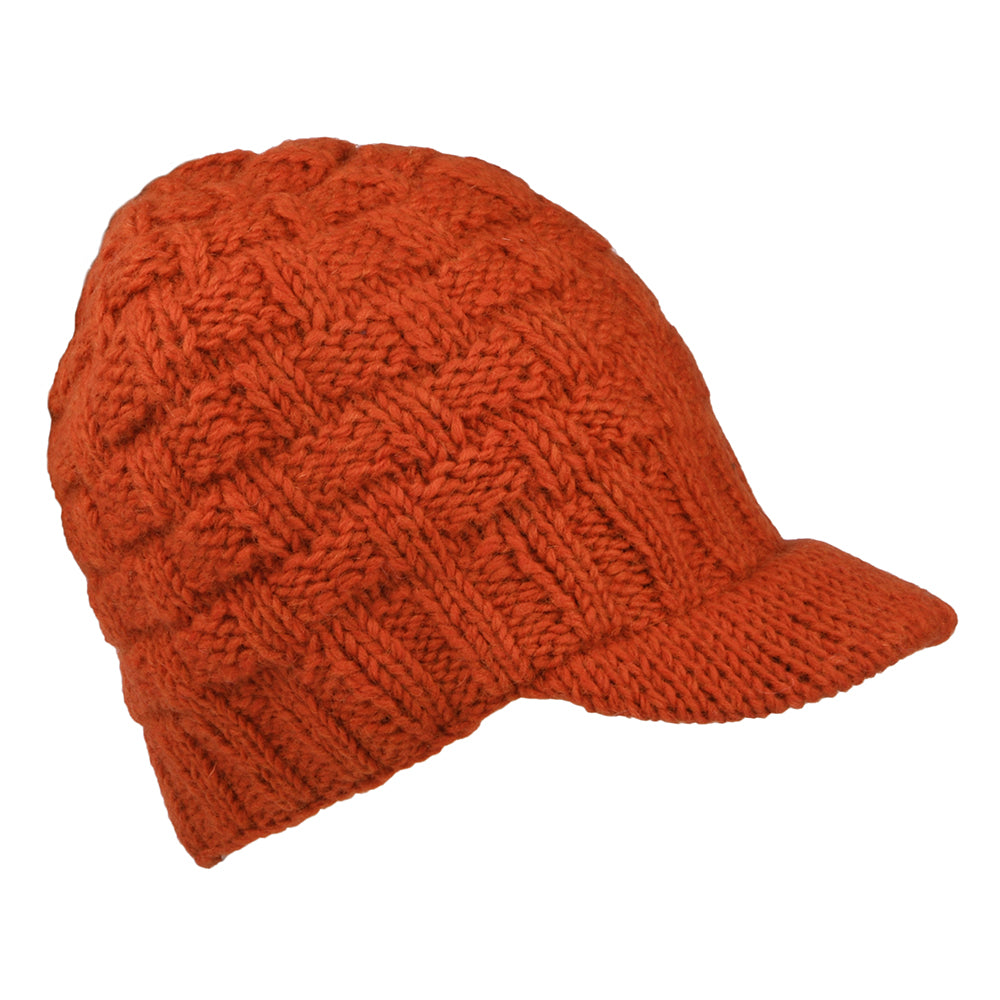 Kusan Basket Weave Peaked Beanie Hat - Burnt Orange