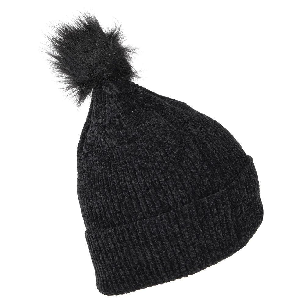 New Era Womens New York Yankees Faux Fur Pom Bobble Hat - MLB Chenille Bobble - Black