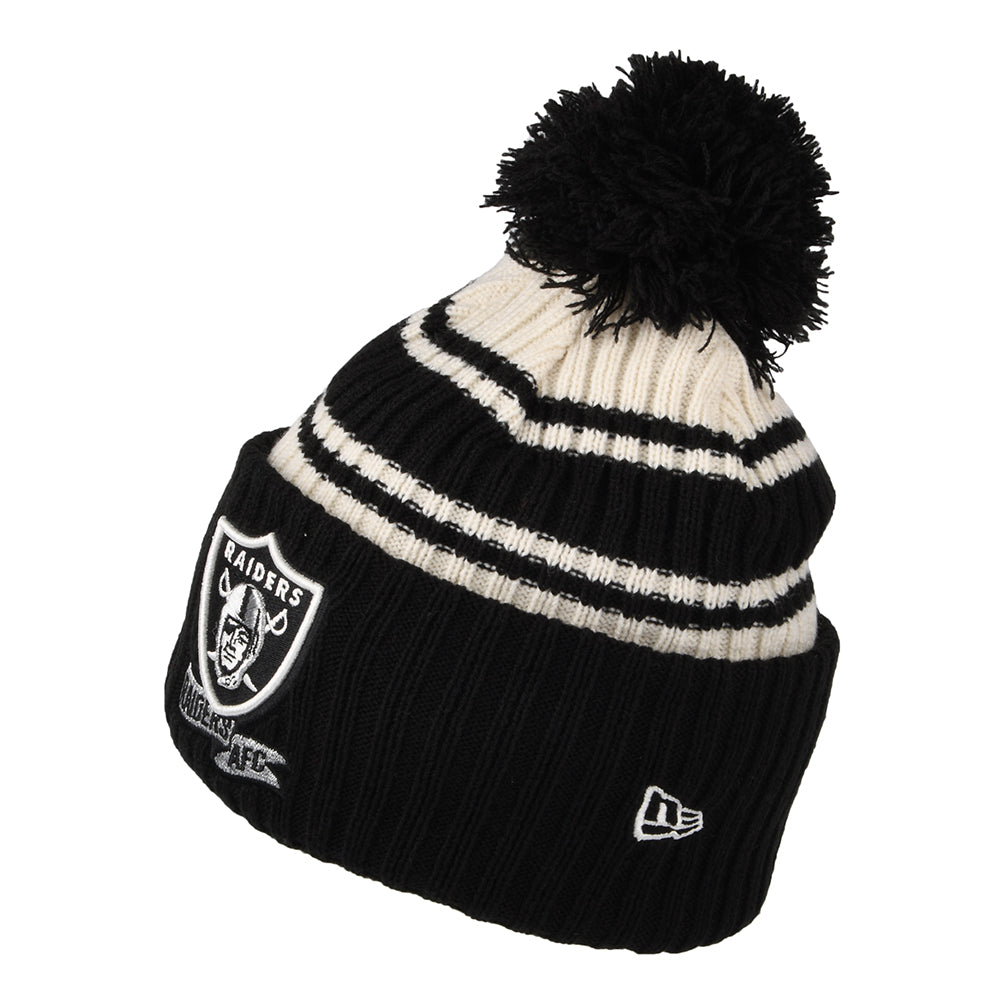 New Era Las Vegas Raiders Bobble Hat - NFL Sideline Sport Knit - Black-White