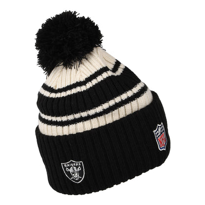 New Era Las Vegas Raiders Bobble Hat - NFL Sideline Sport Knit - Black-White