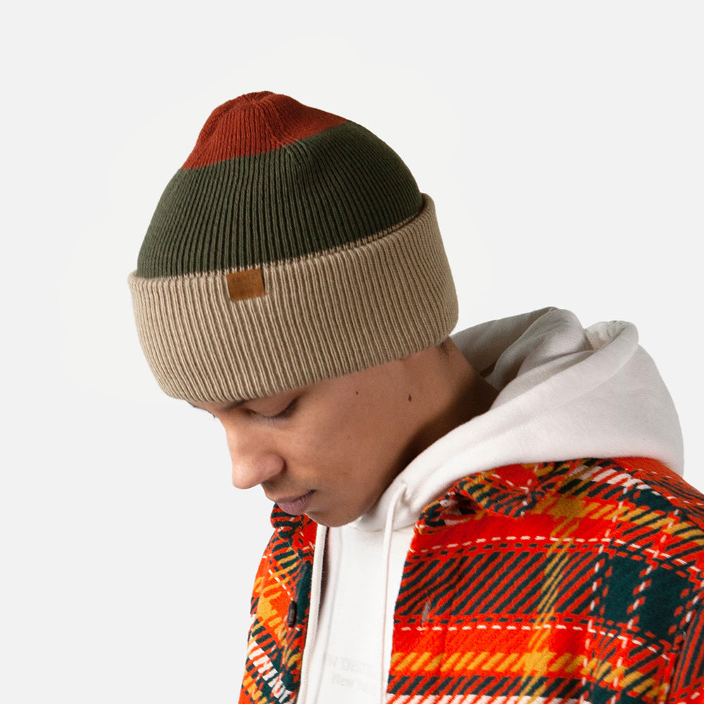 Barts Hats Semmoe Cuffed Beanie Hat - Taupe-Olive-Red