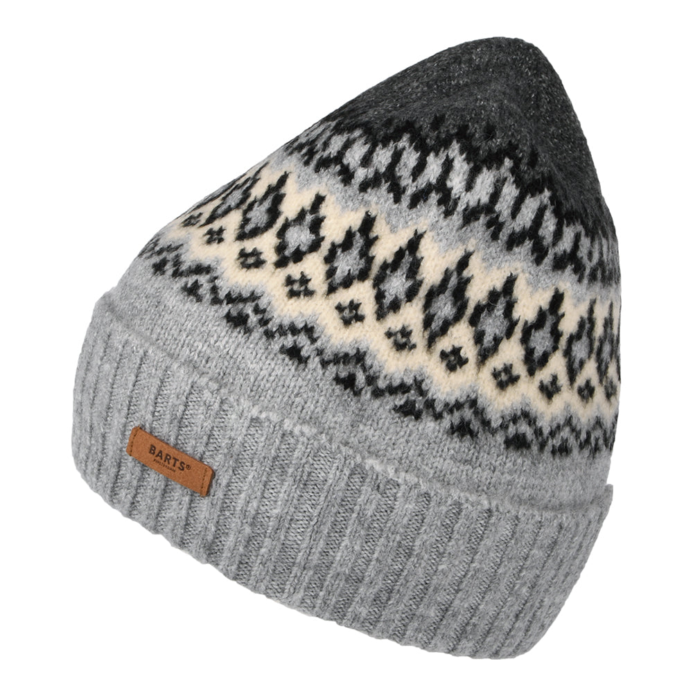 Barts Hats Gregoris Fair Isle Cuffed Beanie Hat - Heather Grey