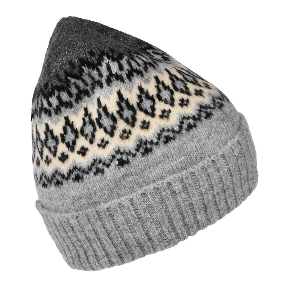 Barts Hats Gregoris Fair Isle Cuffed Beanie Hat - Heather Grey