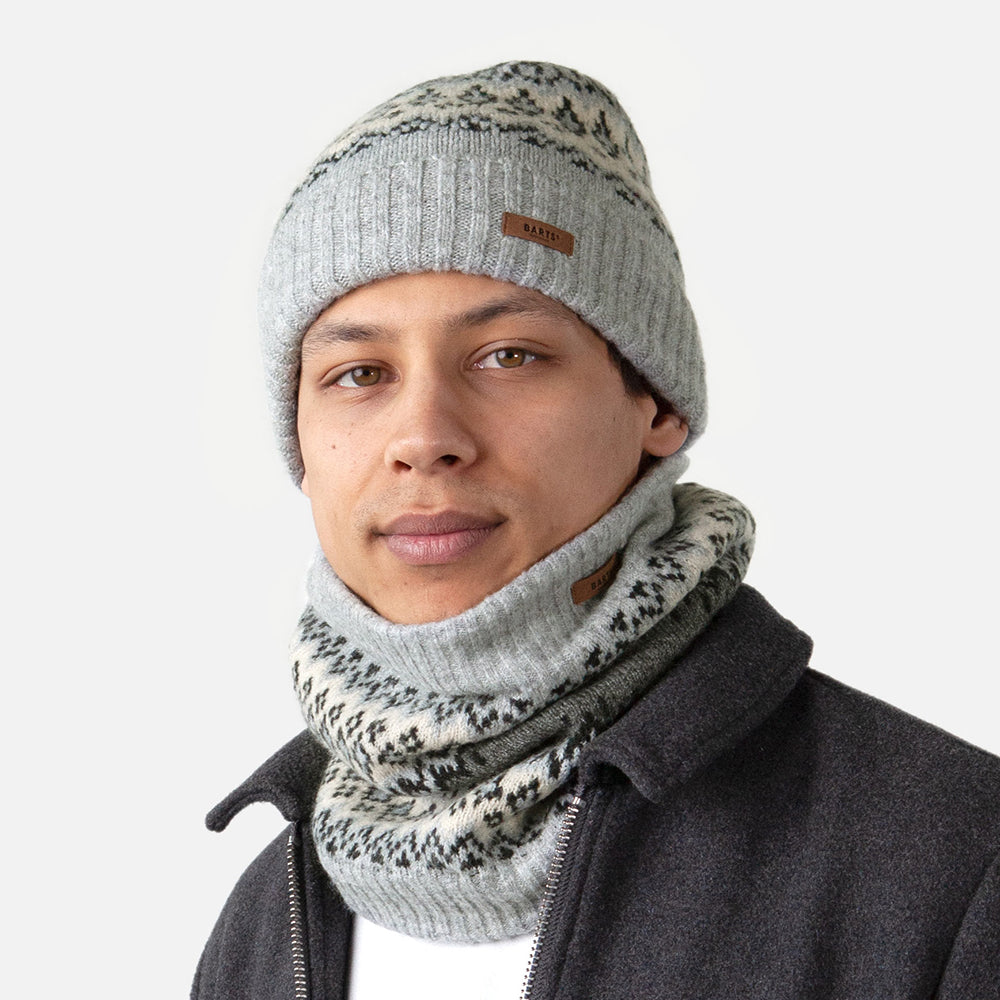 Barts Hats Gregoris Fair Isle Cuffed Beanie Hat - Heather Grey