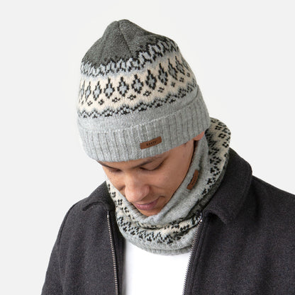 Barts Hats Gregoris Fair Isle Cuffed Beanie Hat - Heather Grey