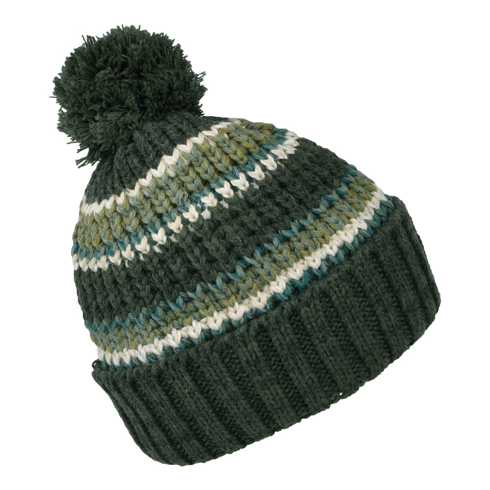 Barts Hats Goser Striped Recycled Bobble Hat - Army Green