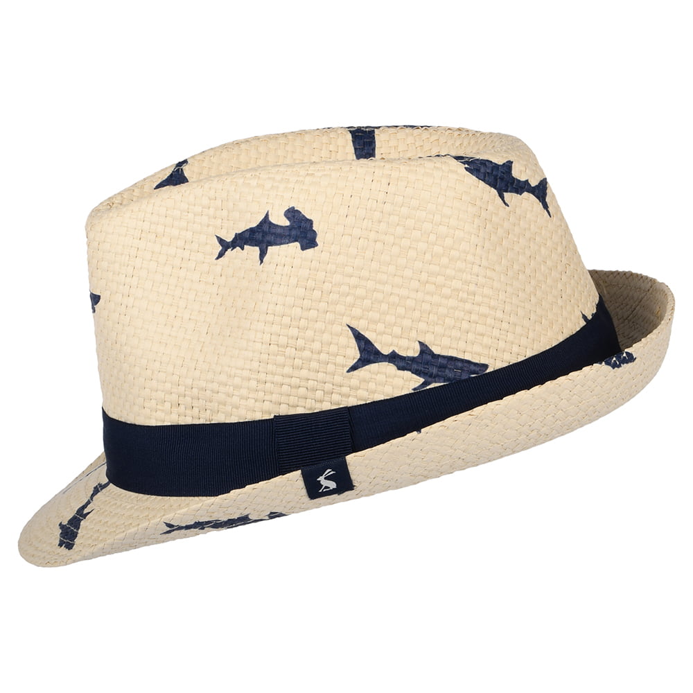 Joules Hats Kids Printed Sharks Straw Trilby Hat - Natural