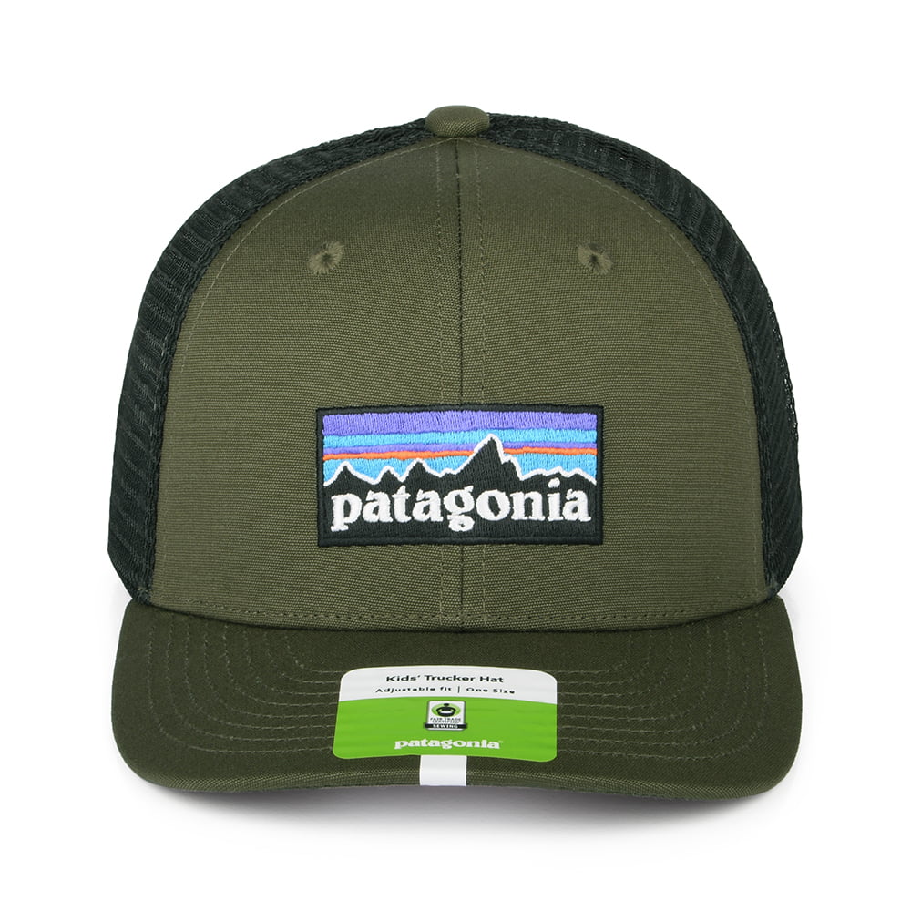 Patagonia Hats Kids P-6 Logo Organic Cotton Trucker Cap - Green