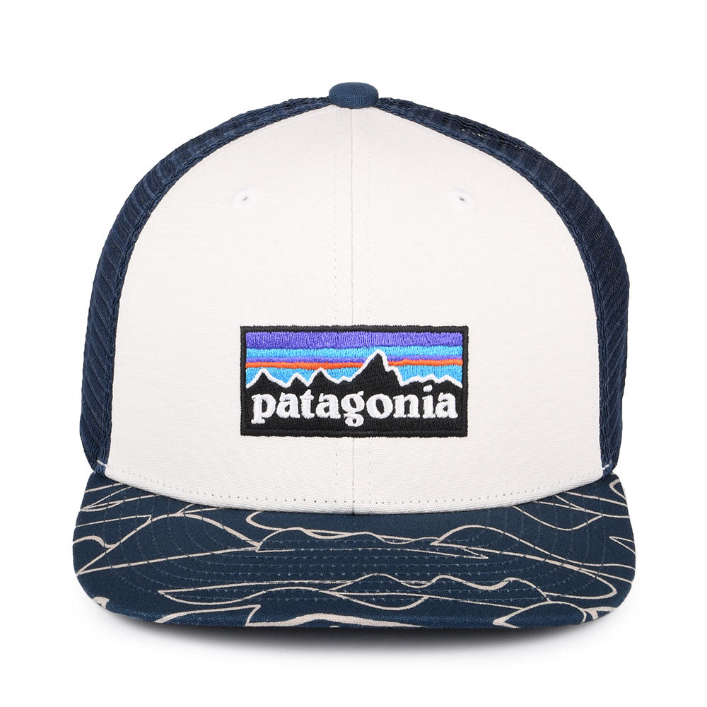 Patagonia Hats Kids P-6 Logo Organic Cotton Trucker Cap - White-Blue