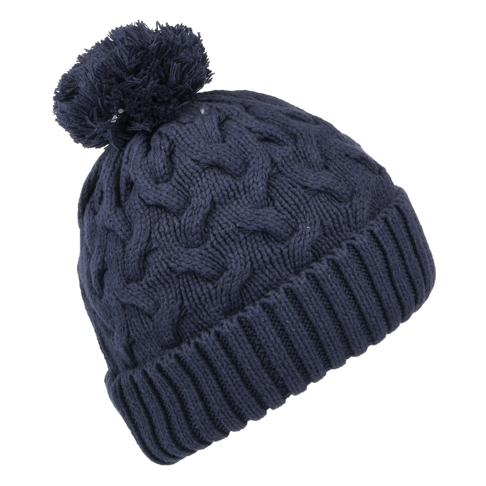 Barbour Hats Kids Gainford Cable Knit Bobble Hat - Navy Blue