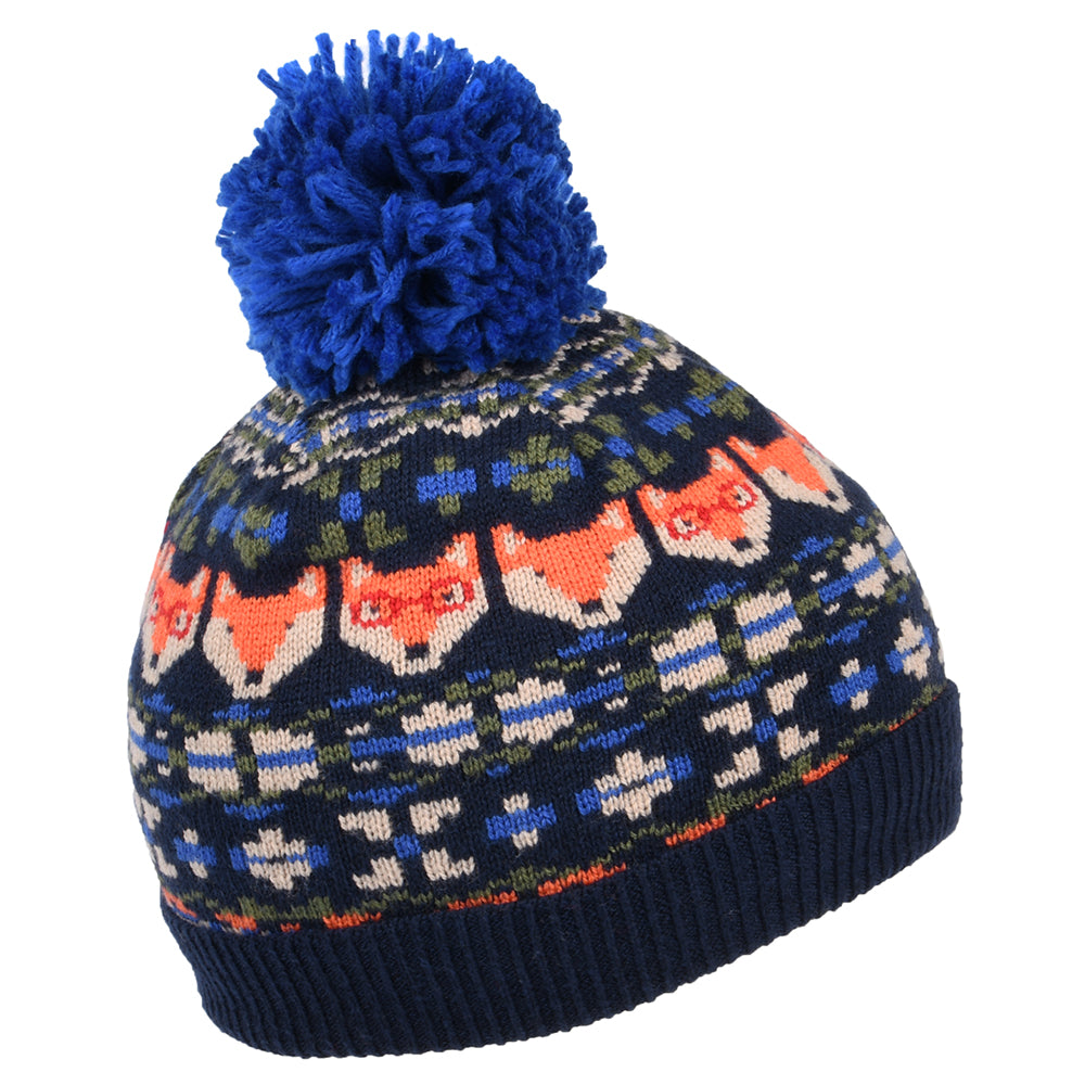 Joules Hats Kids Fox Fairisle Bobble Hat - Navy Blue