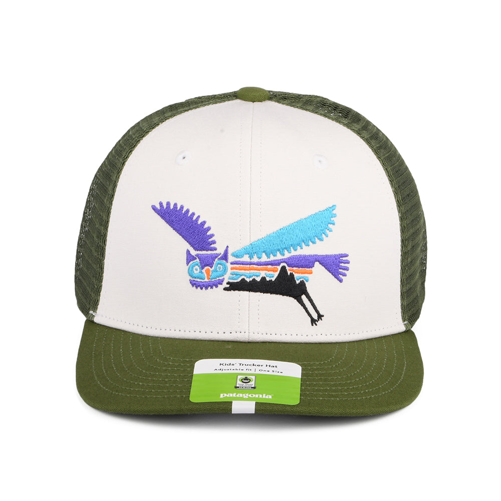 Patagonia Hats Kids Fitz Roy Owl Organic Cotton Trucker Cap - White-Olive