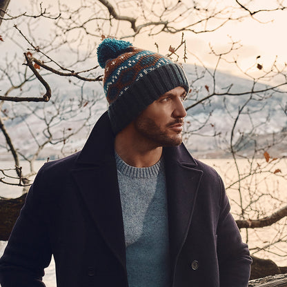 Failsworth Hats Fair Isle Bobble Hat - Petrol