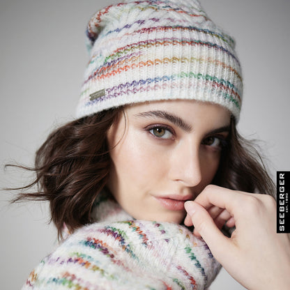 Seeberger Hats Knitted Floppy Beanie Hat - Off White-Multi