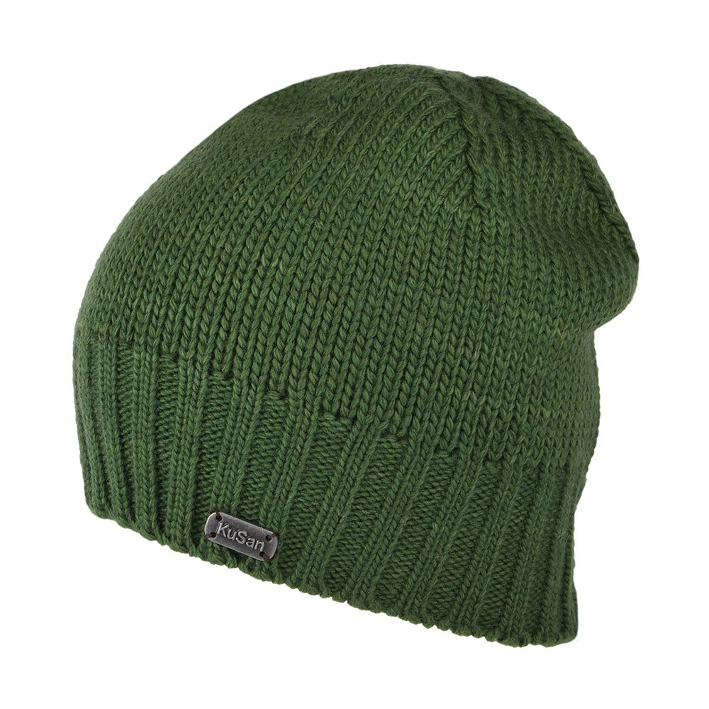 Kusan Merino Wool Fisherman Beanie Hat - Green