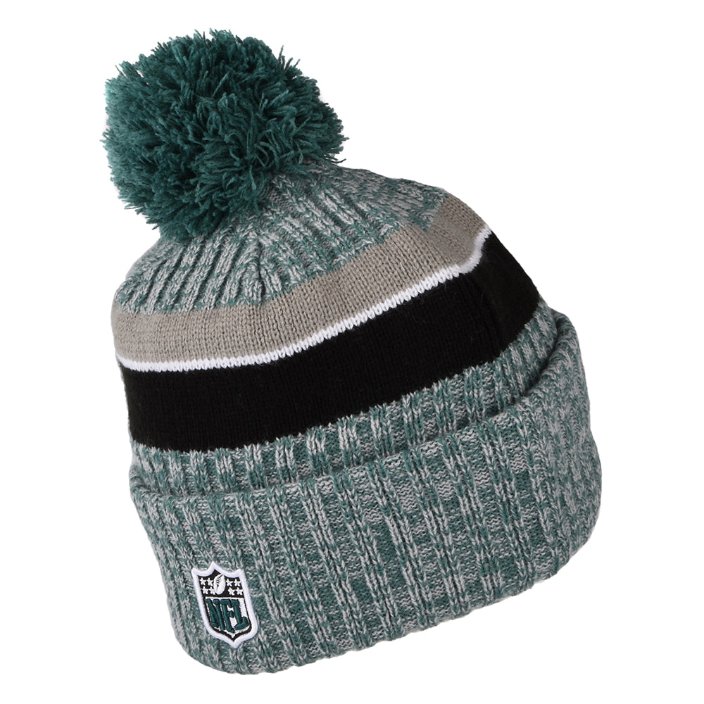 New Era Philadelphia Eagles Bobble Hat - NFL Sideline Sport Knit - Midnight Green-Black