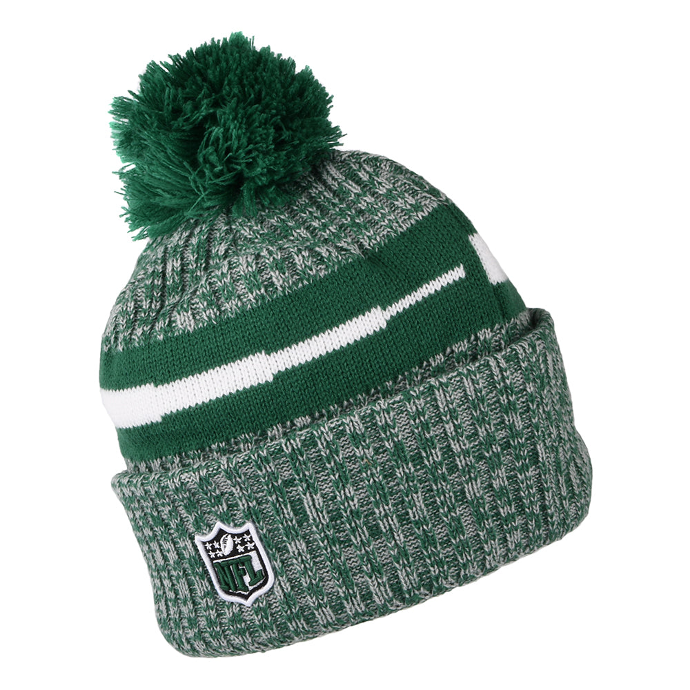 New Era New York Jets Bobble Hat - NFL Sideline Sport Knit - Green-White