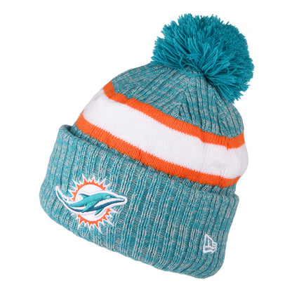 New Era Miami Dolphins Bobble Hat - NFL Sideline Sport Knit - Teal-Orange