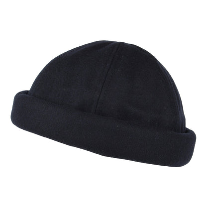 Dorfman Pacific Hats Melton Wool Docker Beanie Hat - Navy Blue