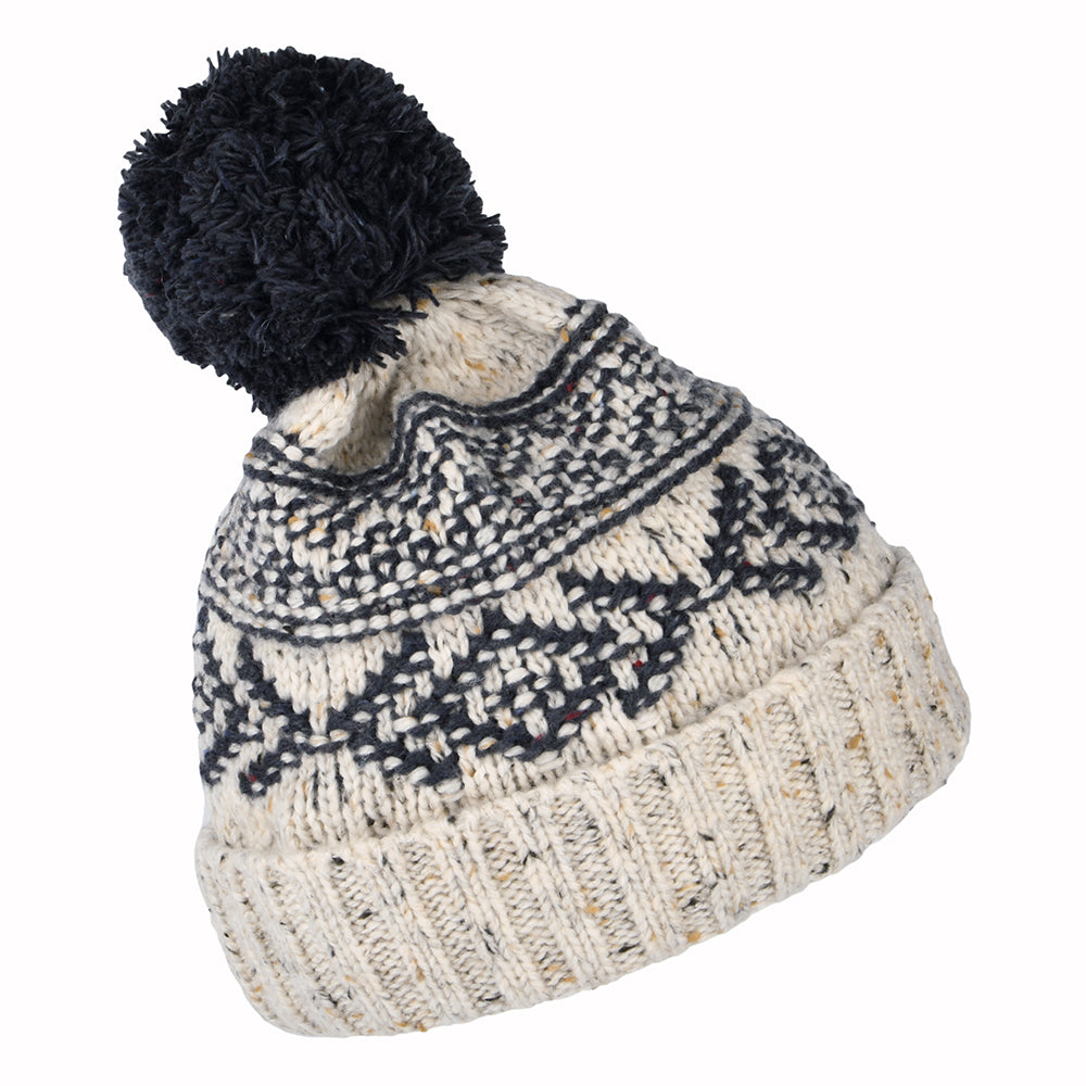 Failsworth Hats Fair Isle Bobble Hat - Oatmeal-Navy