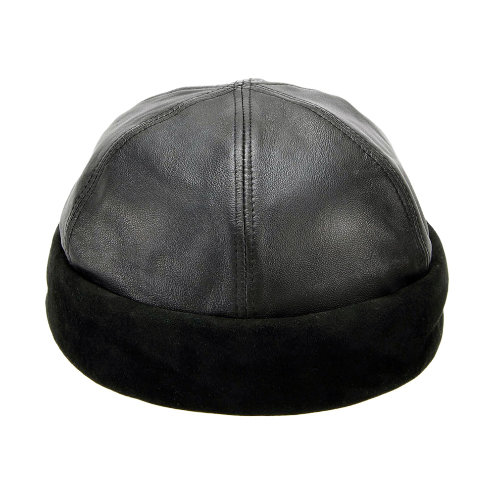 Seeberger Hats Leather Docker Beanie Hat - Black